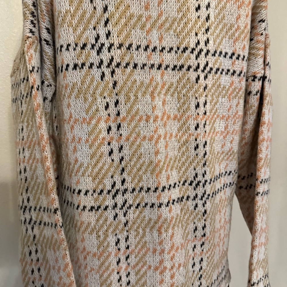 Plaid Women's Cardigan Sweater - Cream and Tan - Picture 15 of 15
